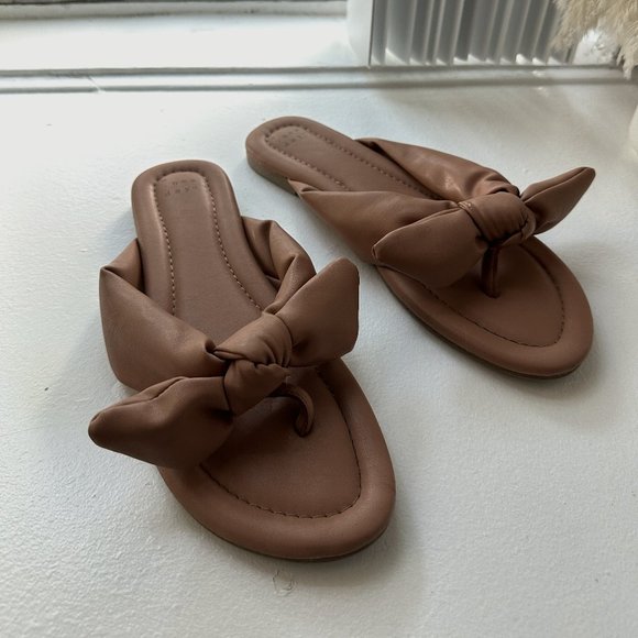 Leather Bow Sandals Flats W10 - Picture 1 of 5